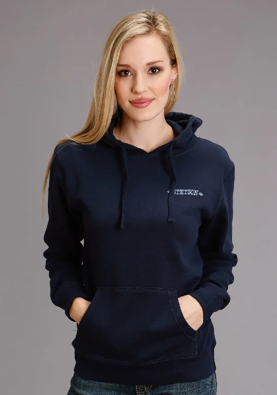 Effortless Dressing Stetson Womens Blue Cotton Blend Handkerchief L/S Screen Print Sweatshirt