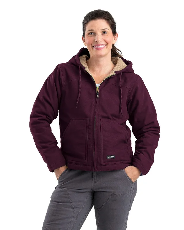 Elegant Wear Berne Apparel Womens Sherpa-Lined Duck Hooded Plum 100% Cotton Jacket