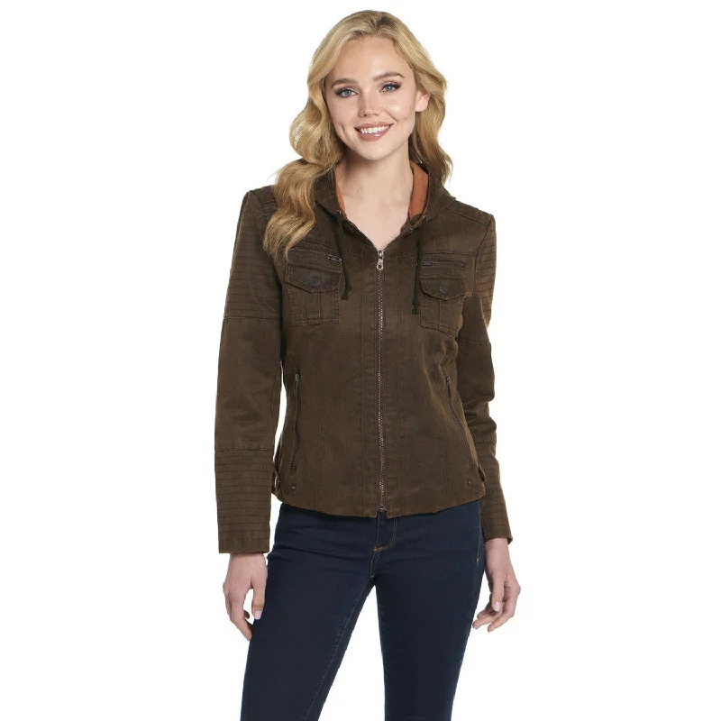Retro Design Cripple Creek Womens Enzyme Washed Hooded Dark Truffle Cotton Cotton Jacket