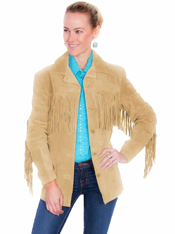 Soft Comfort Scully Womens Notched Lapel Fringe Old Rust Leather Leather Jacket