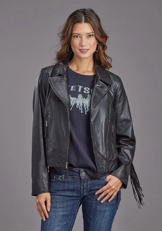 Cozy Outerwear Stetson Womens Smooth Moto Style Black Leather Leather Jacket