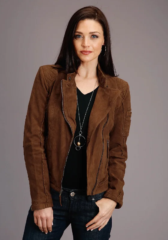 Chic Comfort Stetson Womens Red Brown Leather Raw Motorcycle Jacket