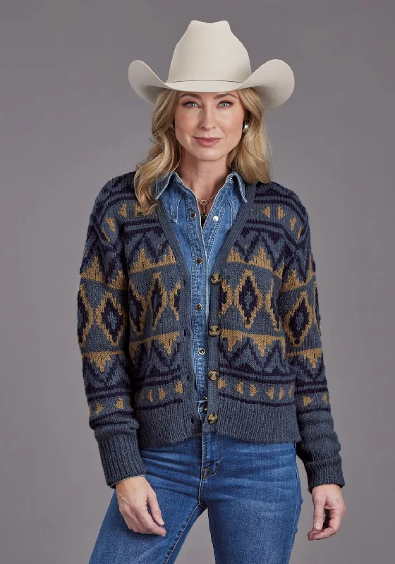 Comfortable Tops Stetson Womens Cropped Indigo Acrylic Blend Cardigan Sweater