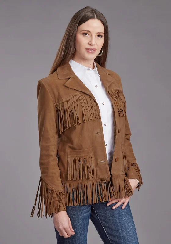 Modern Chic Stetson Womens Fringe Ginger Suede Leather Jacket