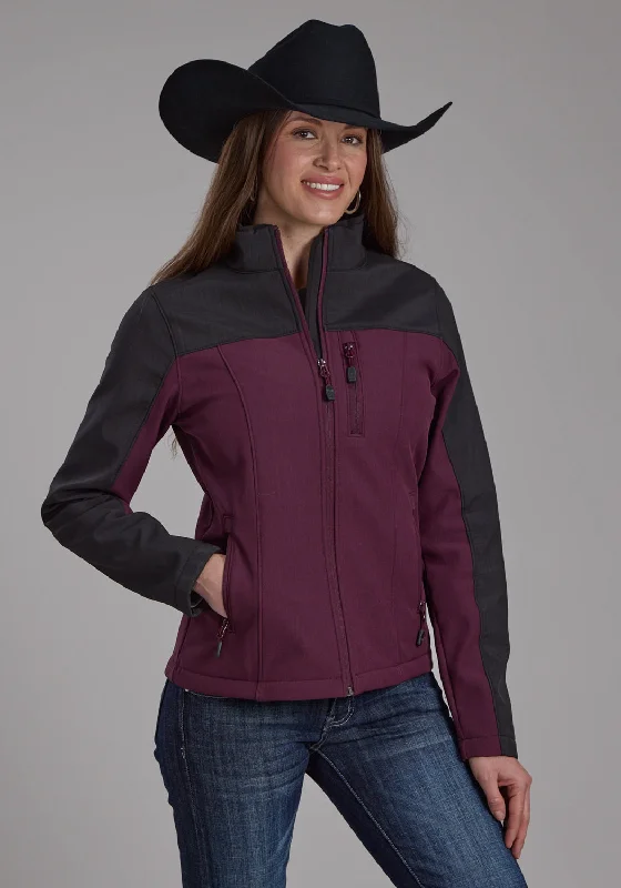 Soft Looks Roper Womens Technical Pieced Wine/Gray Polyester Softshell Jacket