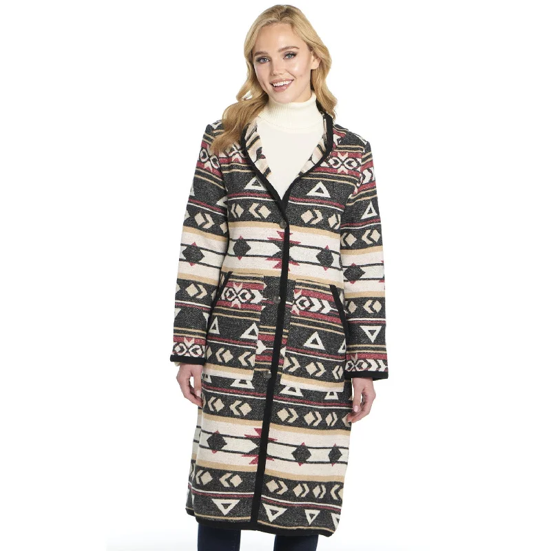 Retro Style Cripple Creek Womens Button Front Navajo Blanket Red Birch Polyester Duster Coat Retro Style Cripple Creek Womens Button Front Navajo Blanket Red Birch Polyester Duster Coat