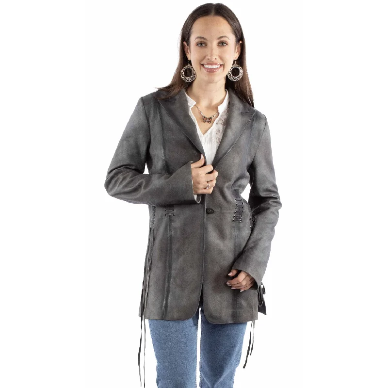 Celebrity Picks Scully Womens Classic Long Length Vintage Grey Leather Leather Jacket Celebrity Picks Scully Womens Classic Long Length Vintage Grey Leather Leather Jacket