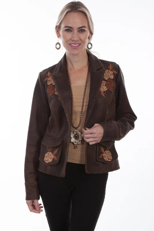 Everyday Style Scully Womens Old Brown Leather Floral Jacket