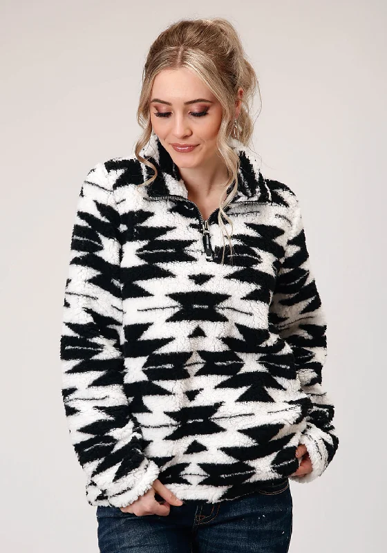 Hooded design Roper Womens Black/White Polyester Polar Fleece Aztec Jacket