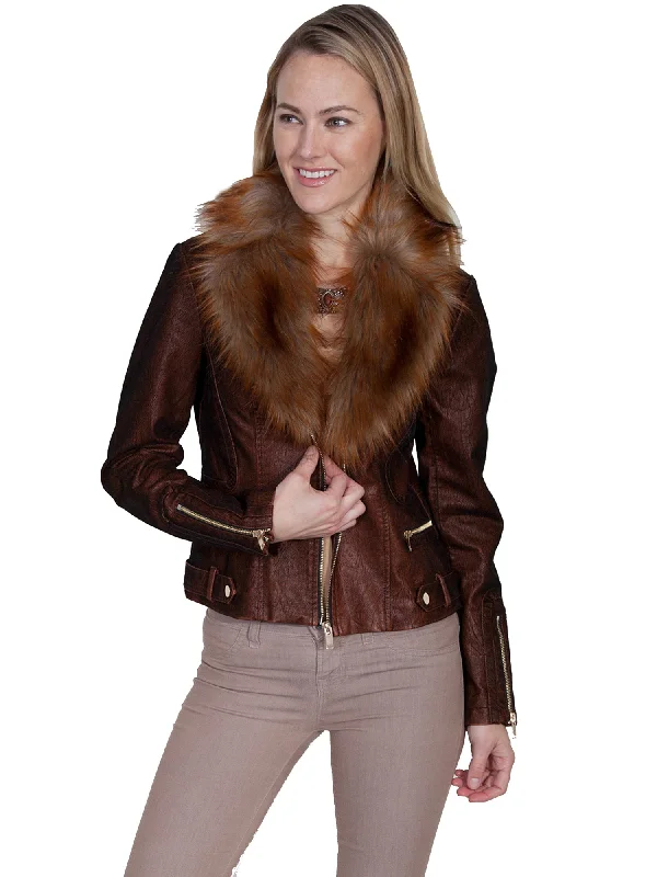 Comfy Pants Scully Womens Copper Faux Fur Moto Jacket