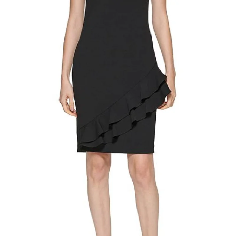 Perfect Tailoring Calvin Klein Women's Ruffle Hem Sheath Dress Black Size 4