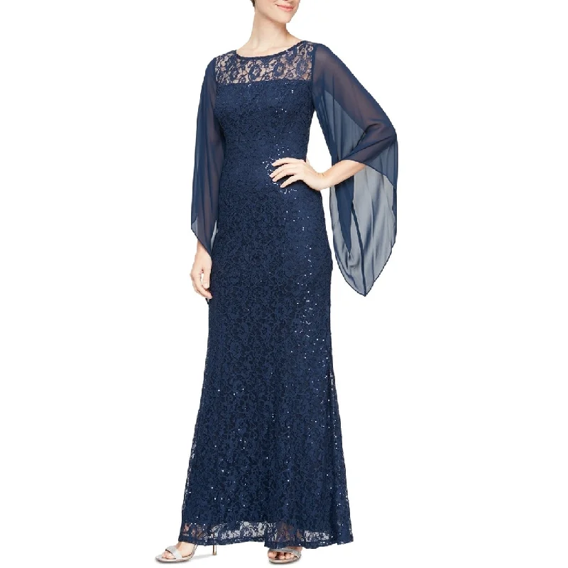 Personalized Series SL Fashions Women's Embellished Illusion Lace Gown Blue Size 10
