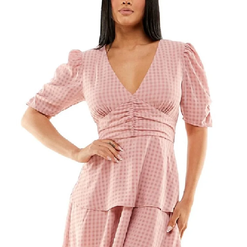 Sports Trend Speechless Junior's Printed Tiered Puff Sleeve Dress Pink Size Medium