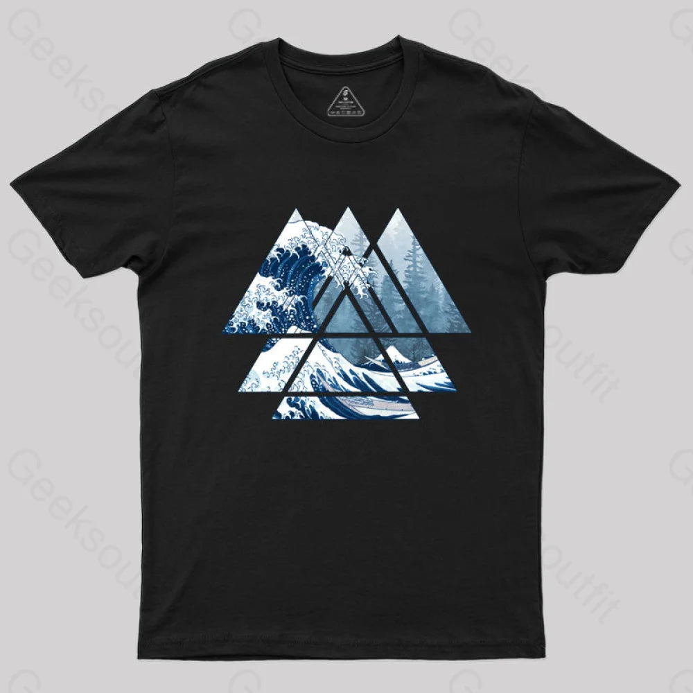 Street Graffiti Design The Great Sacred Geometry Triangles - Misty Forest Wave T-Shirt