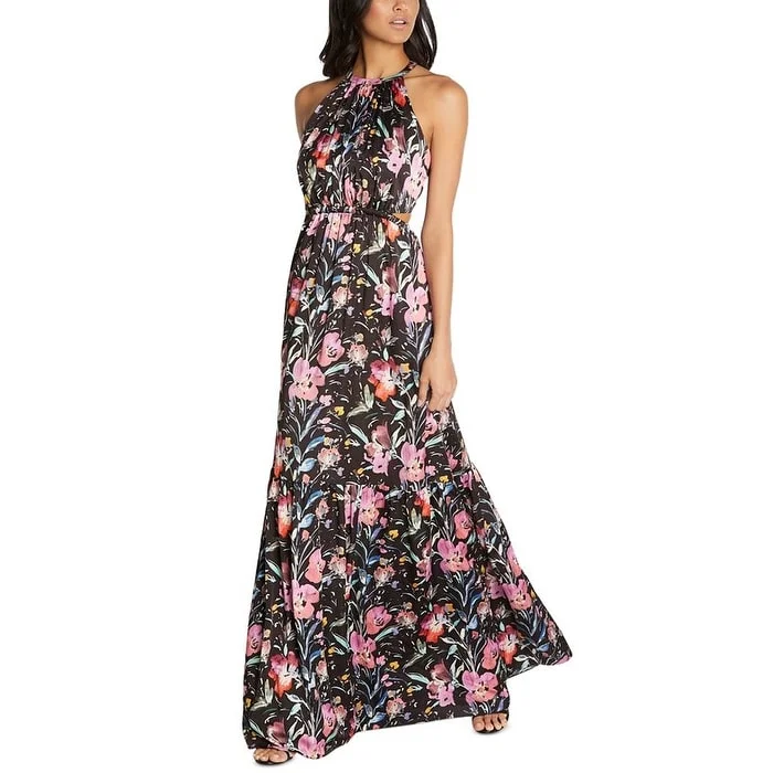 Youthful Vitality Aidan By Aidan Mattox Women's Zippered Cut Out Tiered Lined Floral Sleeveless Halter Maxi Evening Gown Dress Black Size 6 Youthful Vitality Aidan By Aidan Mattox Women's Zippered Cut Out Tiered Lined Floral Sleeveless Halter Maxi Evening Gown Dress Black Size 6