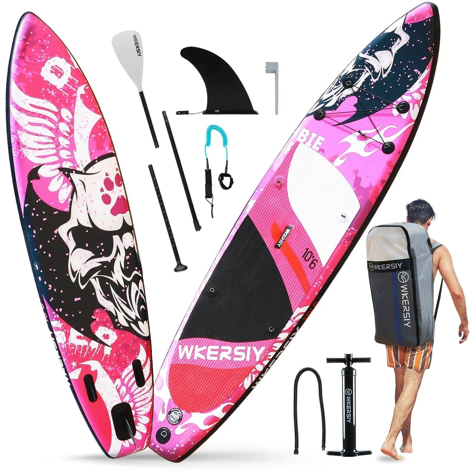 Romantic And Sweet Inflatable Stand Up Paddleboard SUP Board 6" Thick SUP Surfboard Surf Set with Paddleboard Surf Fin Coiled Leash Inflator Pump