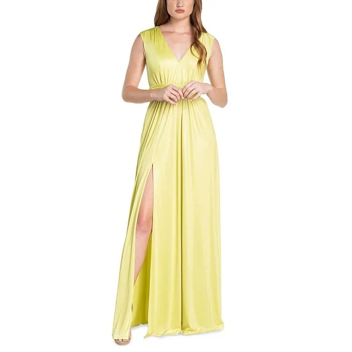 Sports And Leisure Dress The Population Women's Krista Plunge Neck Side Slit Gown Yellow Size Xx-Small Sports And Leisure Dress The Population Women's Krista Plunge Neck Side Slit Gown Yellow Size Xx-Small