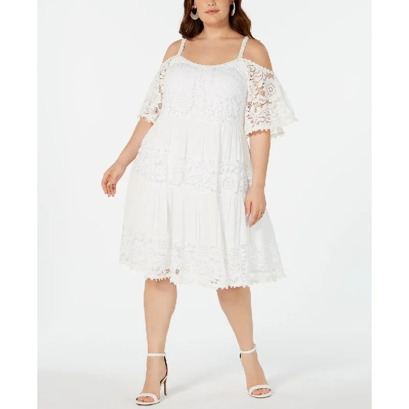 Simple And Comfortable Robbie Bee Women's Lace Cold Shoulder Dress White Size 1X