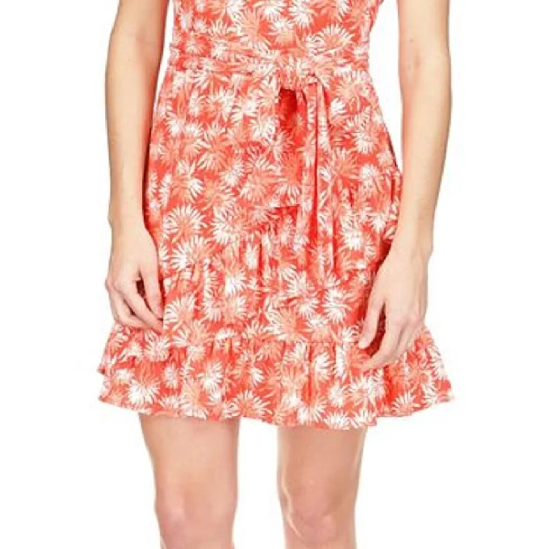 French Style Michael Kors Women's Palm Ruffle Sleeve Dress Red Size Small