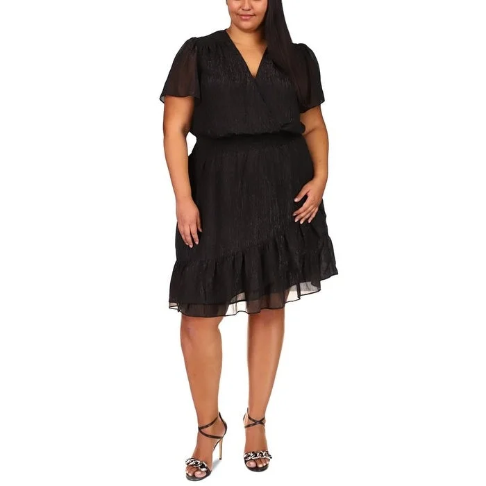 Fresh And Fashionable Michael Kors Women's Ruffled Faux Wrap Dress Black Size 4X