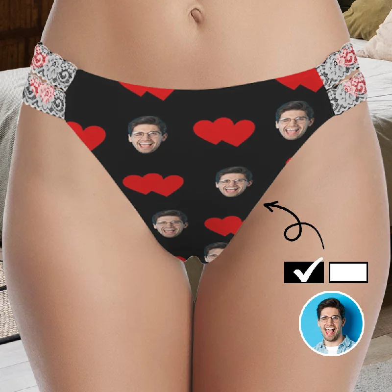 Black And White Style Custom Face Heart Women's High Cut Lace Underwear Personalized Underwear Panties for Women