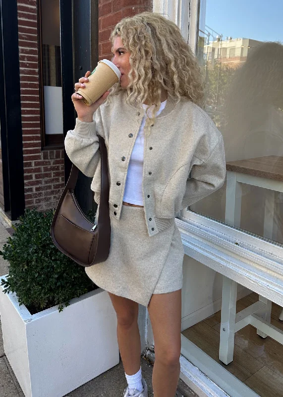 Retro Style Mel Semi-Casual Bomber Jacket - Oatmeal
