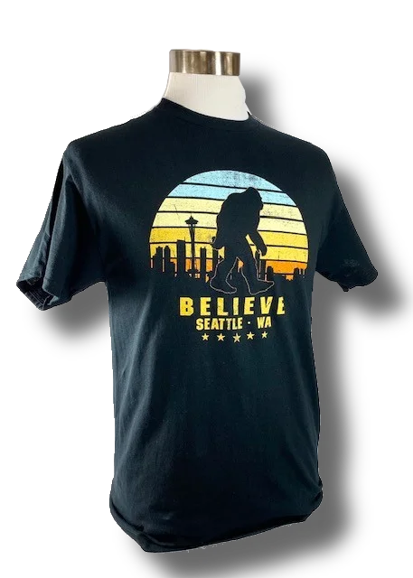 Retro Lace Fabric Bigfoot Believe Tee Shirt