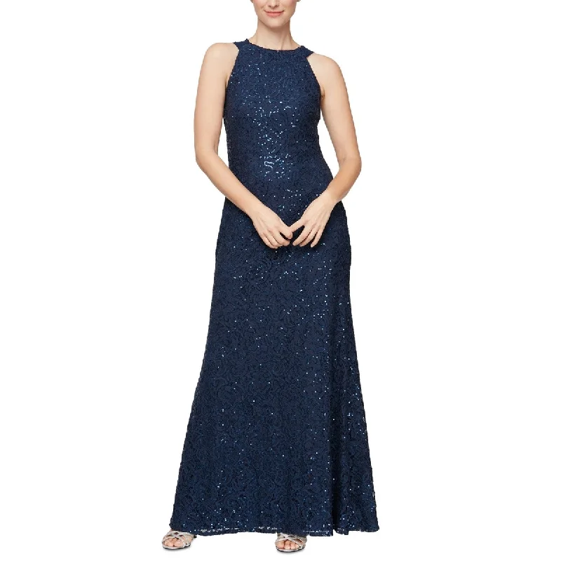 Artistic Temperament Alex & Eve Women's Sequin & Lace Drape Back Gown Blue Size 12