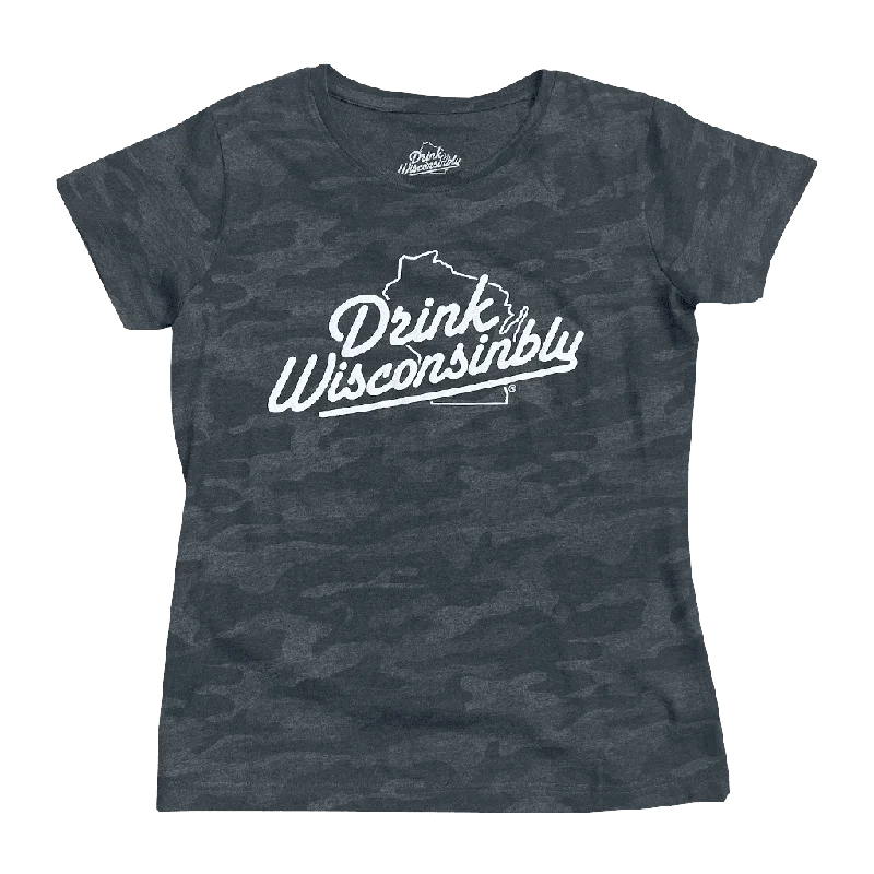 Comfortable And Simple Women's Black Camo T-Shirt