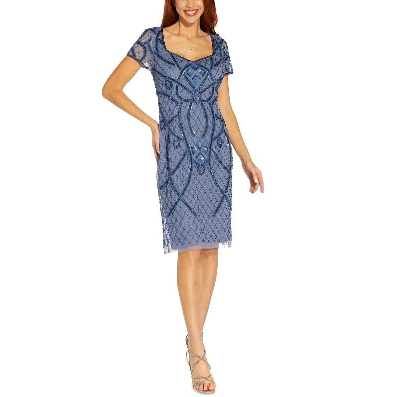 Floral Prints Adrianna Papell Women's Beaded Back Cutout Sheath Dress Blue Size 2