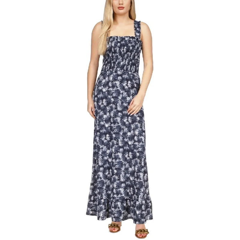 Must-have For Fashion Michael Kors Women's Printed Smocked Maxi Dress Blue Size Medium Must-have For Fashion Michael Kors Women's Printed Smocked Maxi Dress Blue Size Medium