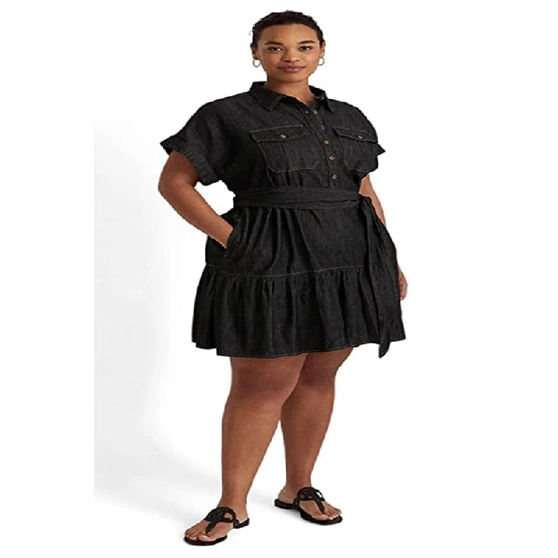 Fashionable Prints Ralph Lauren Women's Denim Short Sleeve Shirtdress Black Size 18W Fashionable Prints Ralph Lauren Women's Denim Short Sleeve Shirtdress Black Size 18W