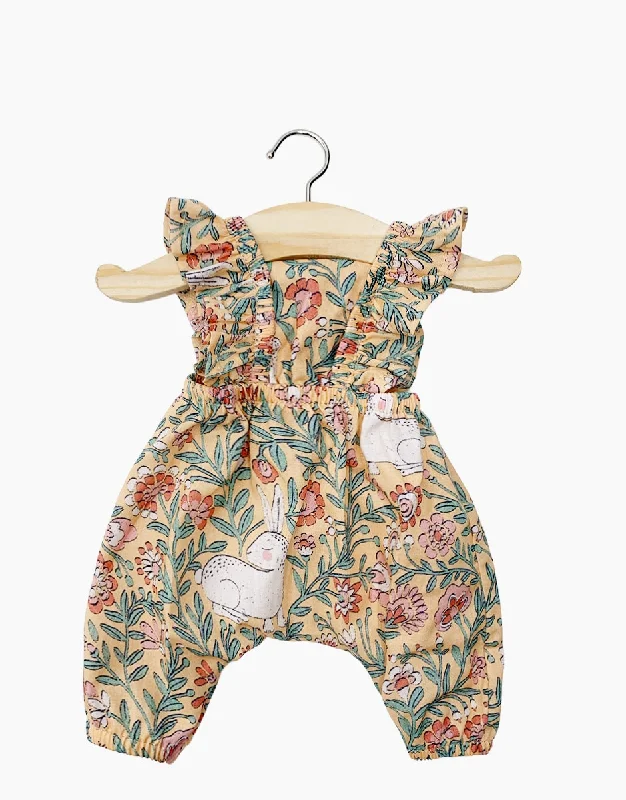 Street Show-off Style Minikane Lou Ruffle Jumpsuit in 13.5" Dolls in Bunny Floral Print