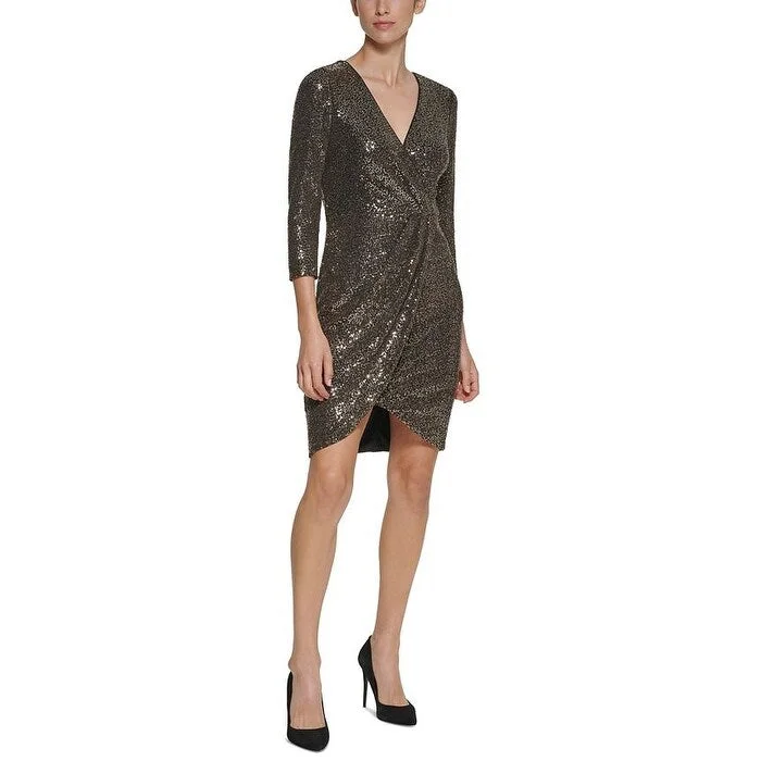 Luxury Style Eliza J Women's V Neck Metallic Sheath Dress Gray Size 6Petite - 6P