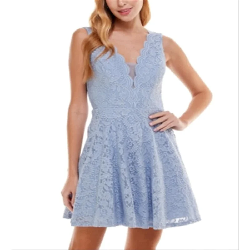 Design sense City Studios Junior's V Neck Glitter Lace Dress Blue Size 0