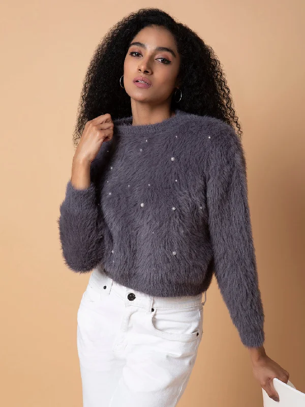 Retro Prints Women Solid Grey Cardigan