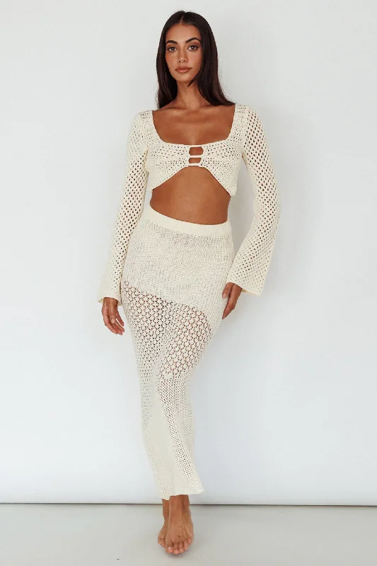 Chic Relaxation Serenity Sky Crochet Midi Skirt Milk