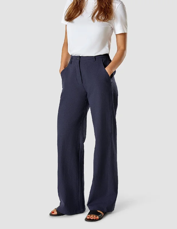 Elegant And Noble Linen Pants Navy
