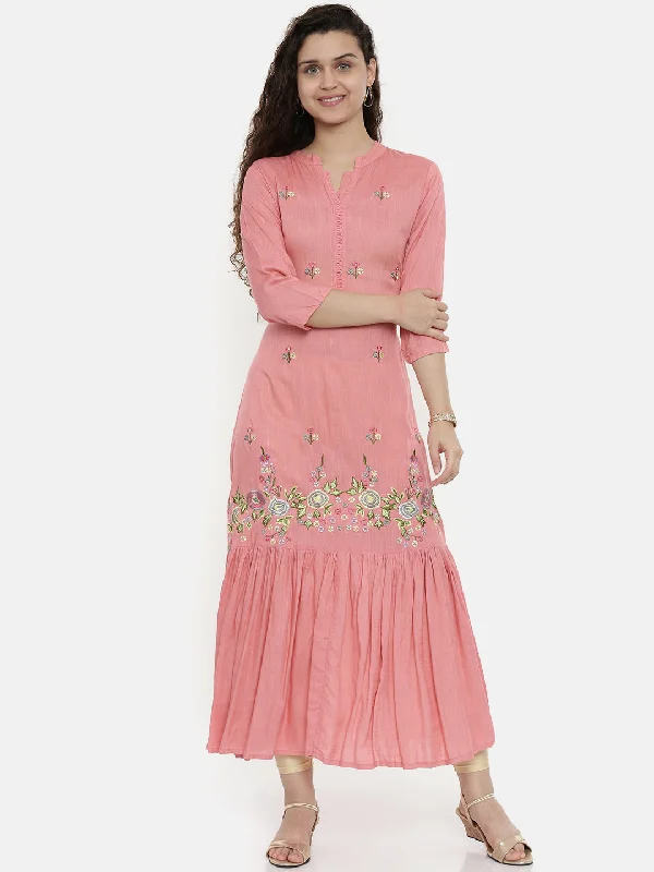 Easygoing Style Neeru's Women Pink Embroidered Straight Kurta