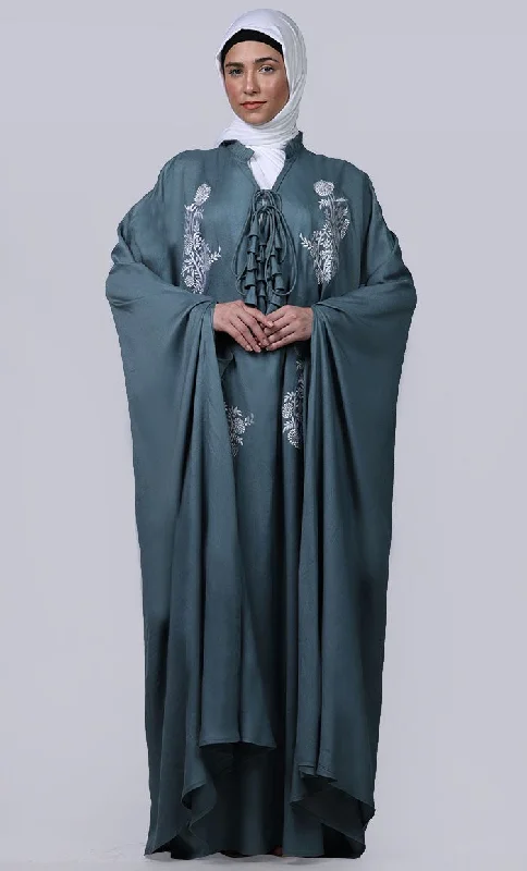 Leisure Sports Women's  grey new embroidered patch work detailing Kaftan Style Abaya