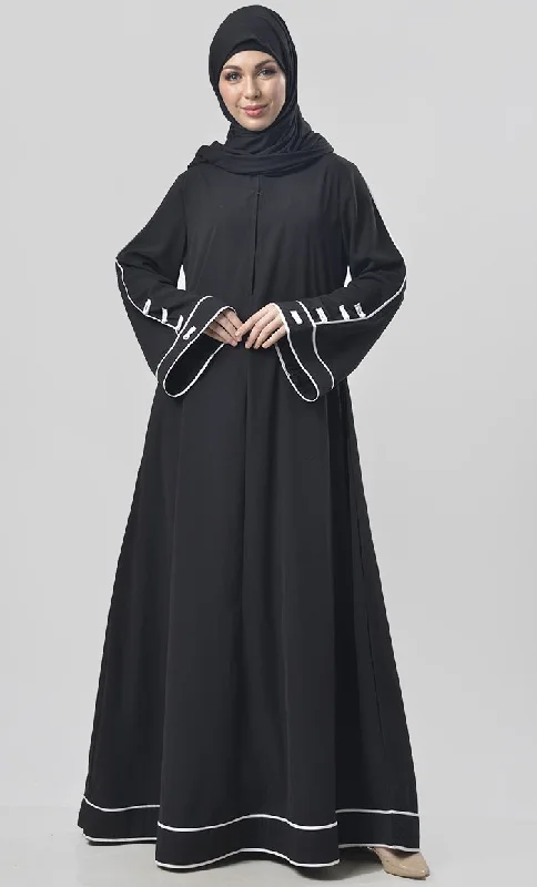 Street Fashion Style Black Contrast Color Piping Detailing Abaya