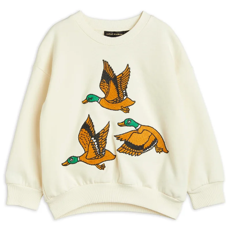 Fashionable In The Times Ducks Embroidered Sweatshirt in Off White by Mini Rodini