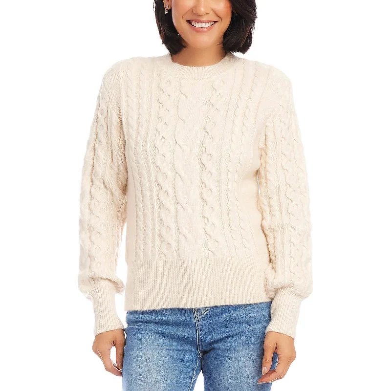 Thin Design Womens Cable Knit Long Sleeves Crewneck Sweater
