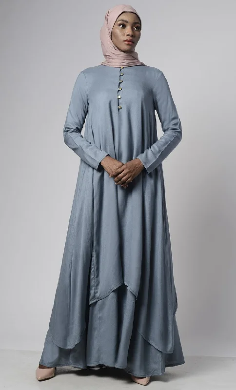 Comfortable Series Asymmetrical double layered modest wear muslimah abaya dress