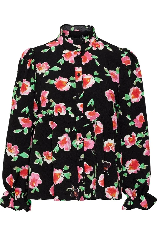 Fresh And Simple Lia Blouse - Flowered Black