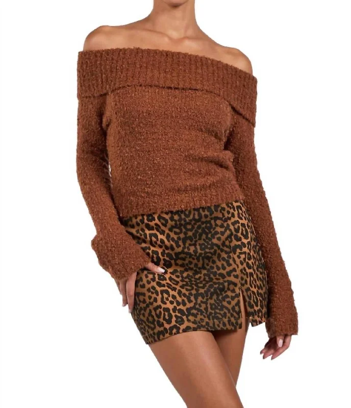 Street Fashion Bliss Off Shoulder Sweater In Brown