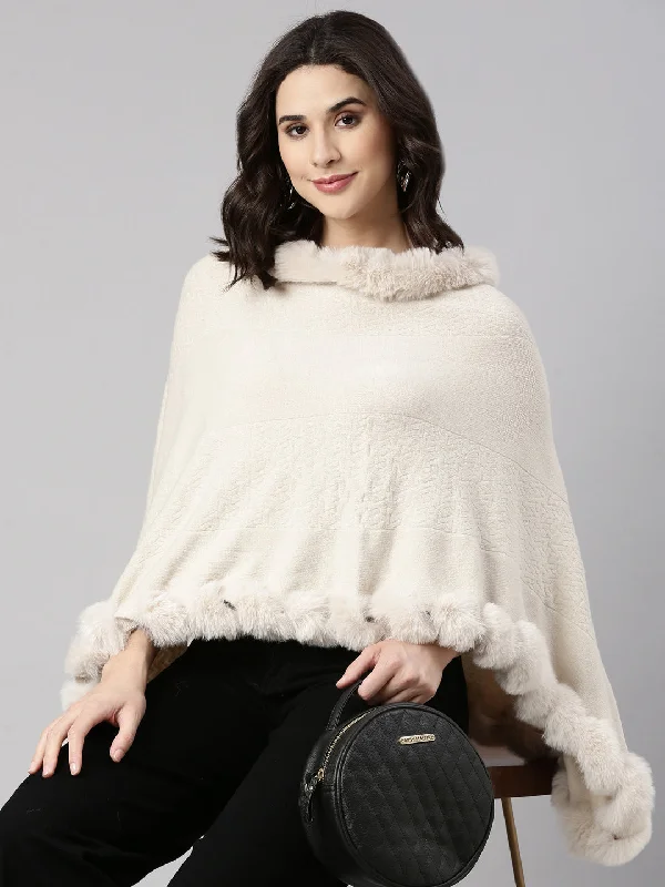 Perfect Tailoring Women Solid Cream Longline Poncho